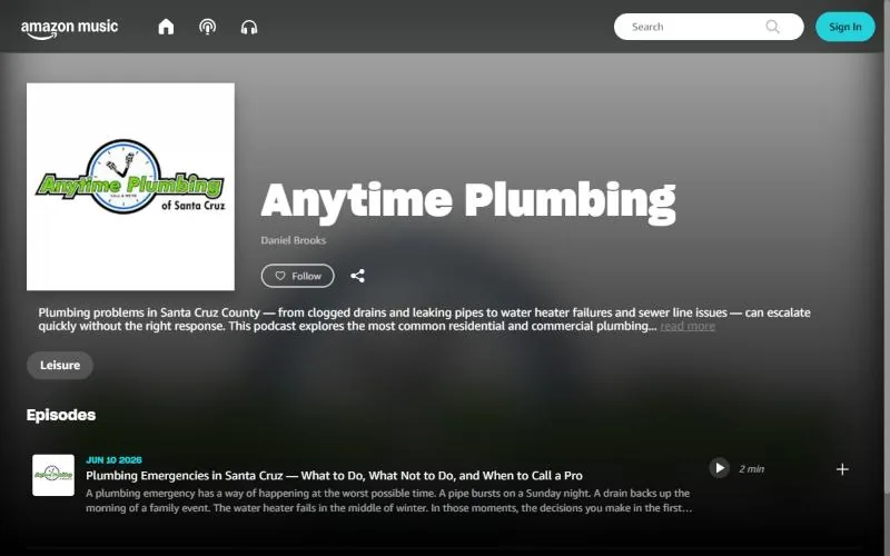 Anytime Plumbing podcast live on Amazon Music