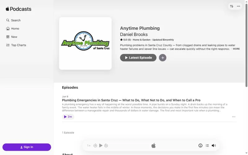 Anytime Plumbing podcast live on Apple Podcasts