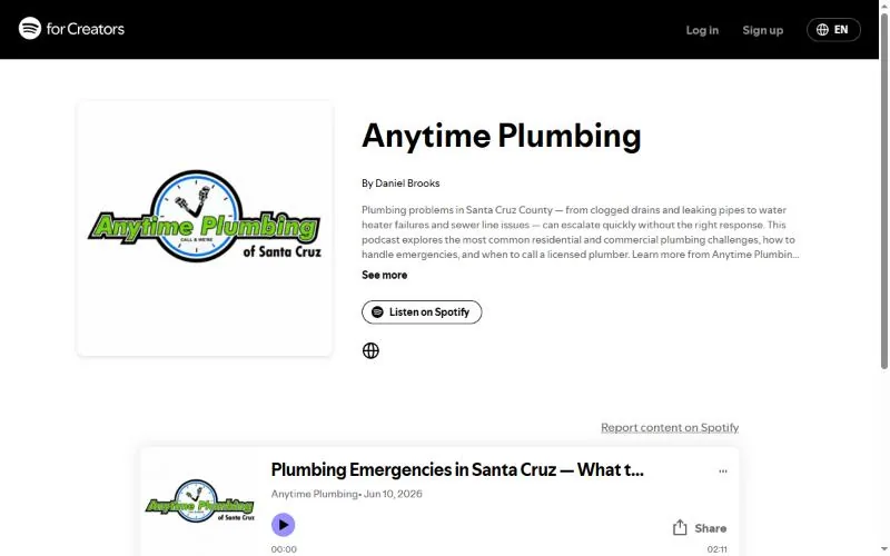 Anytime Plumbing podcast live on Spotify