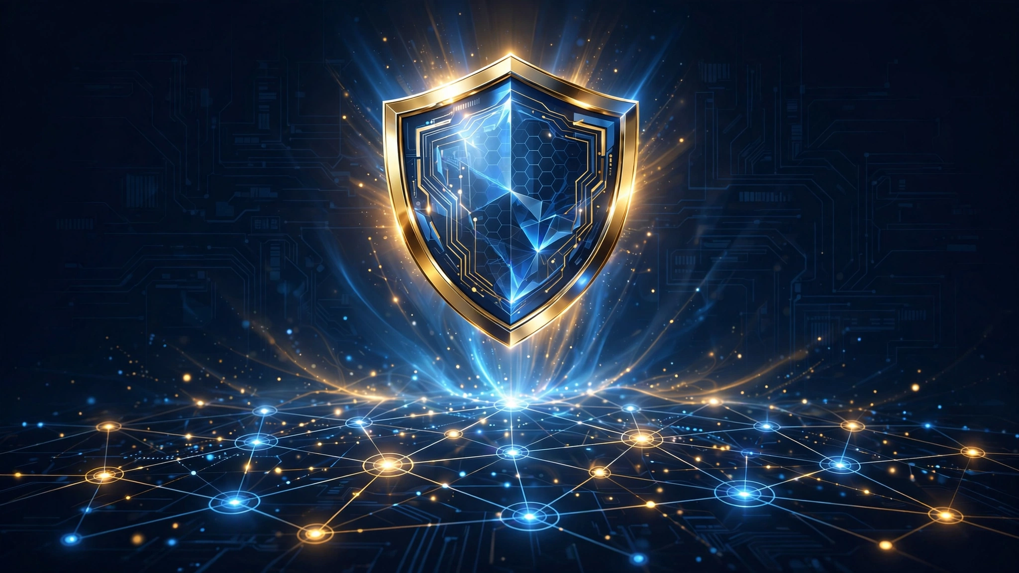 Shield emblem over connected website network representing domain authority