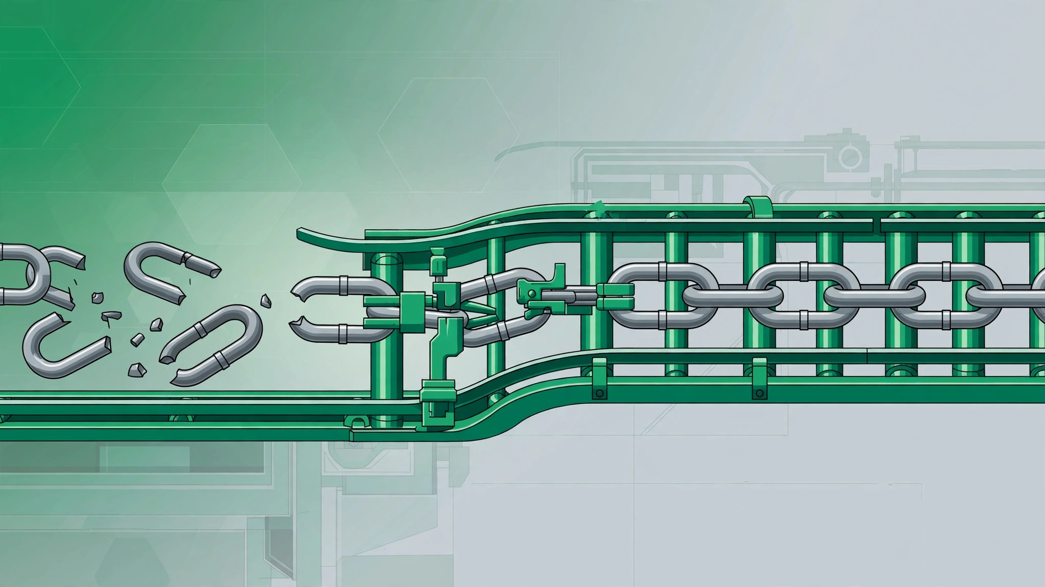 Workflow of reconnecting broken chain links step by step