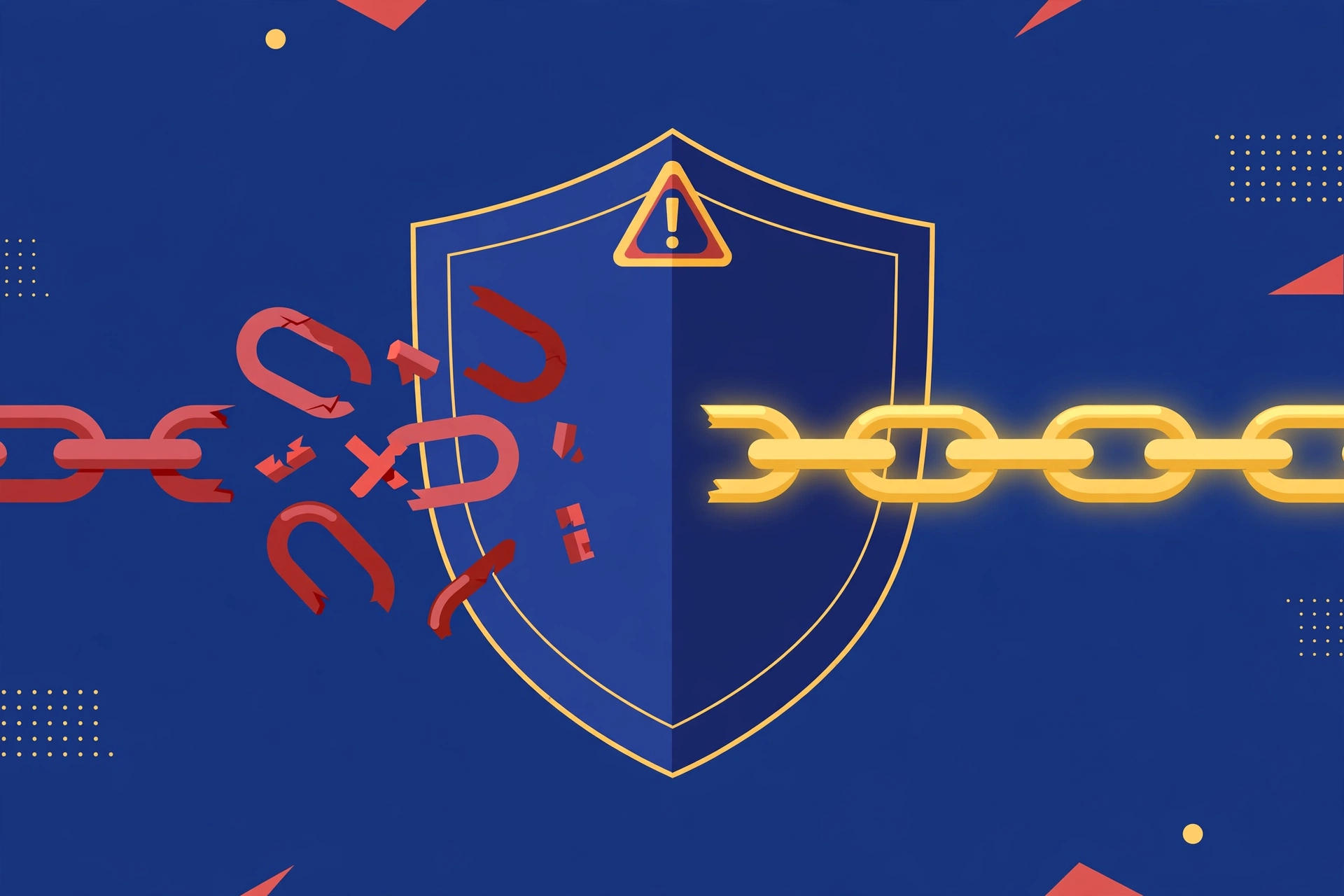 A shield filtering a stream of chain links, with clean links passing through and spammy links blocked, illustrating toxic link detection