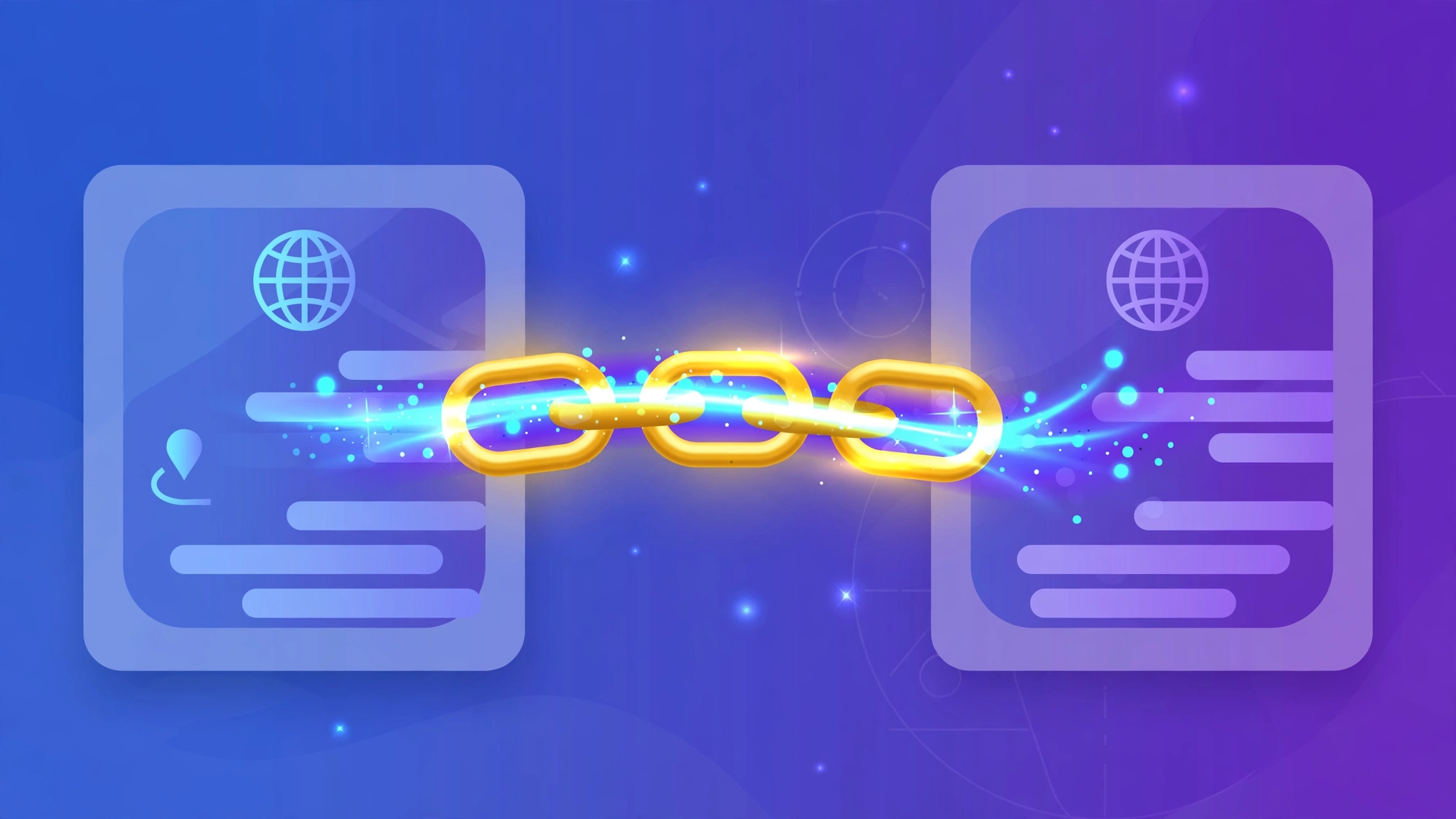 Dofollow link passing ranking value from one website to another through a glowing chain link