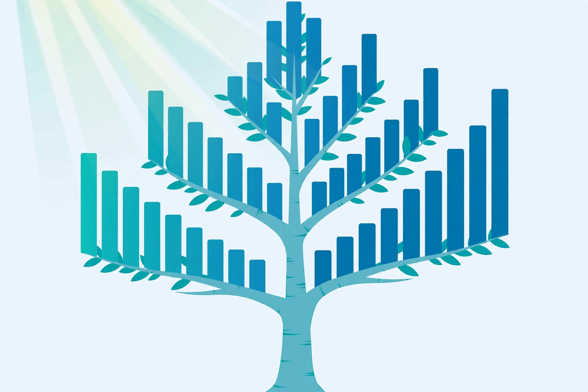 Evergreen tree with bar charts growing like branches, showing rising traffic over time