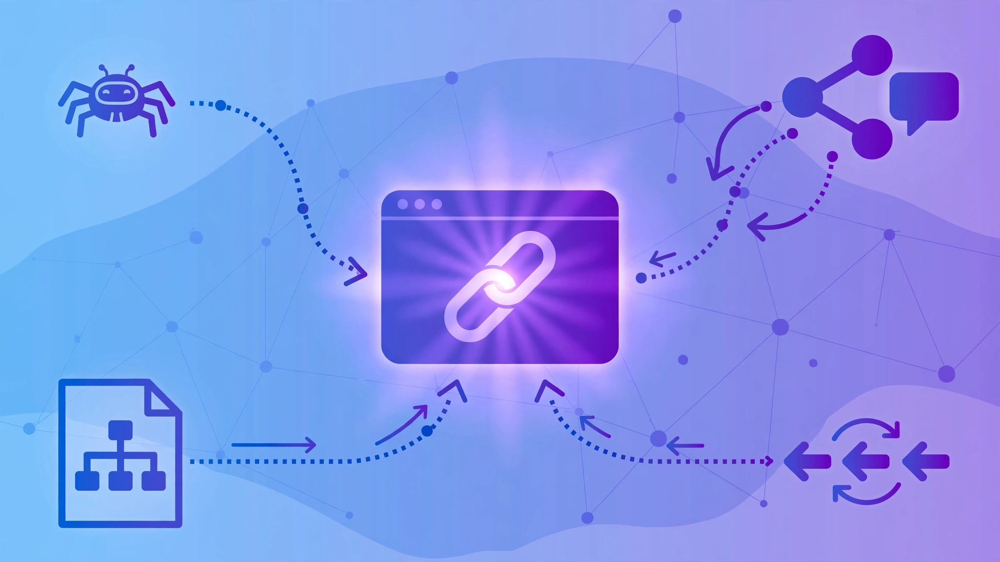 Multiple crawl paths — social shares, outbound links, and sitemaps — leading Googlebot to discover a linking page
