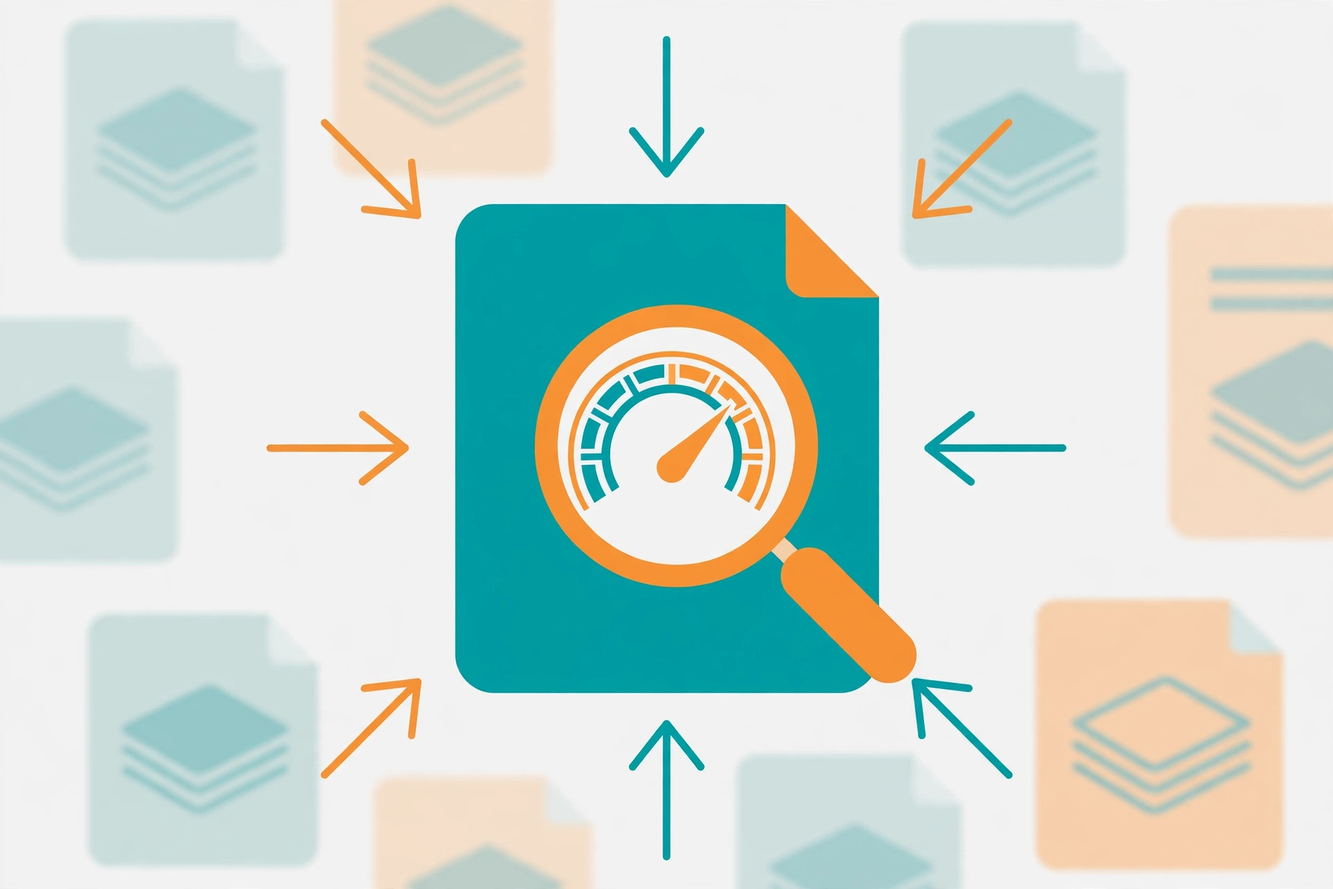 Magnifying glass over a single webpage showing page authority score with inbound link arrows pointing at that page