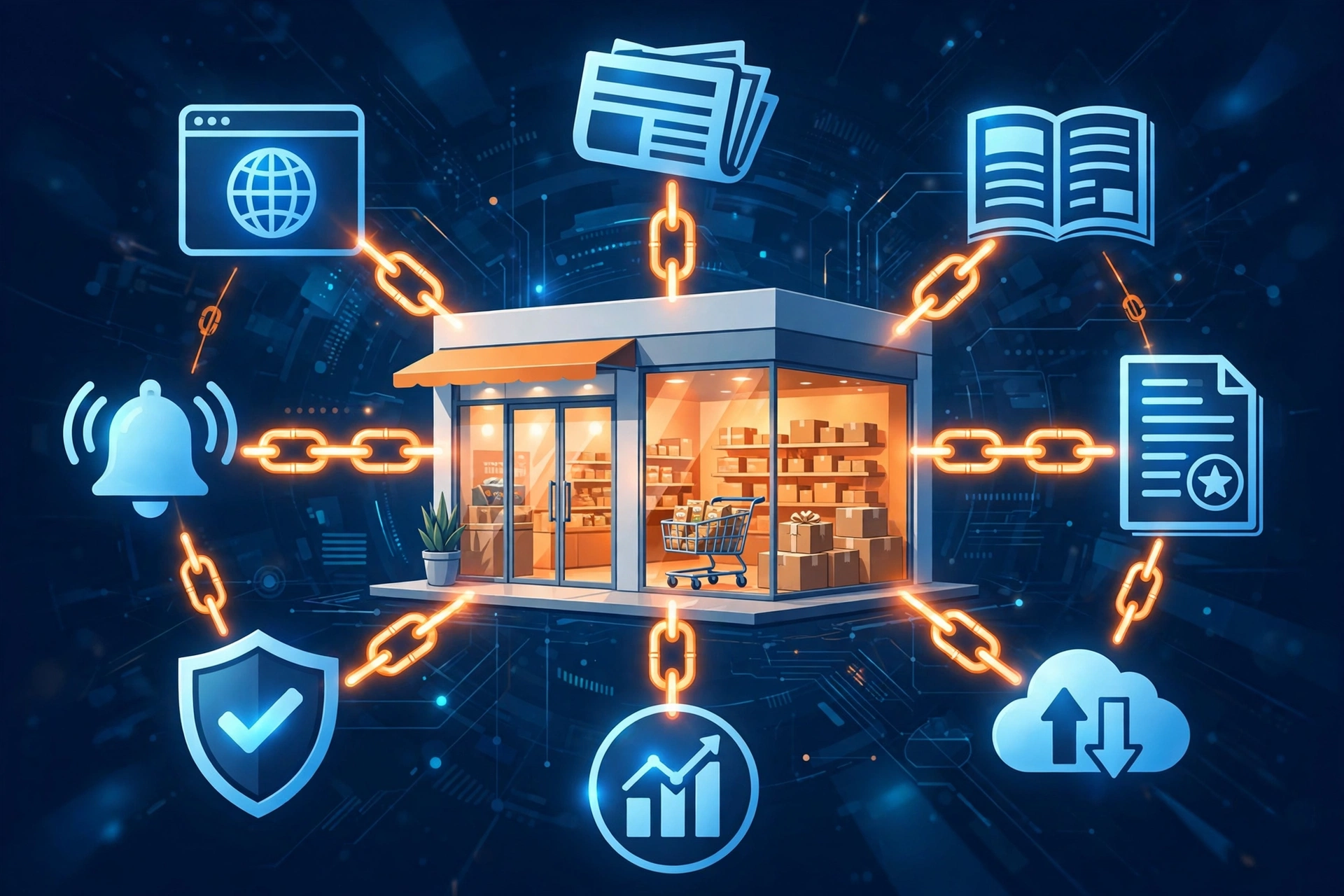 An ecommerce store with shopping cart receiving quality backlinks from various websites