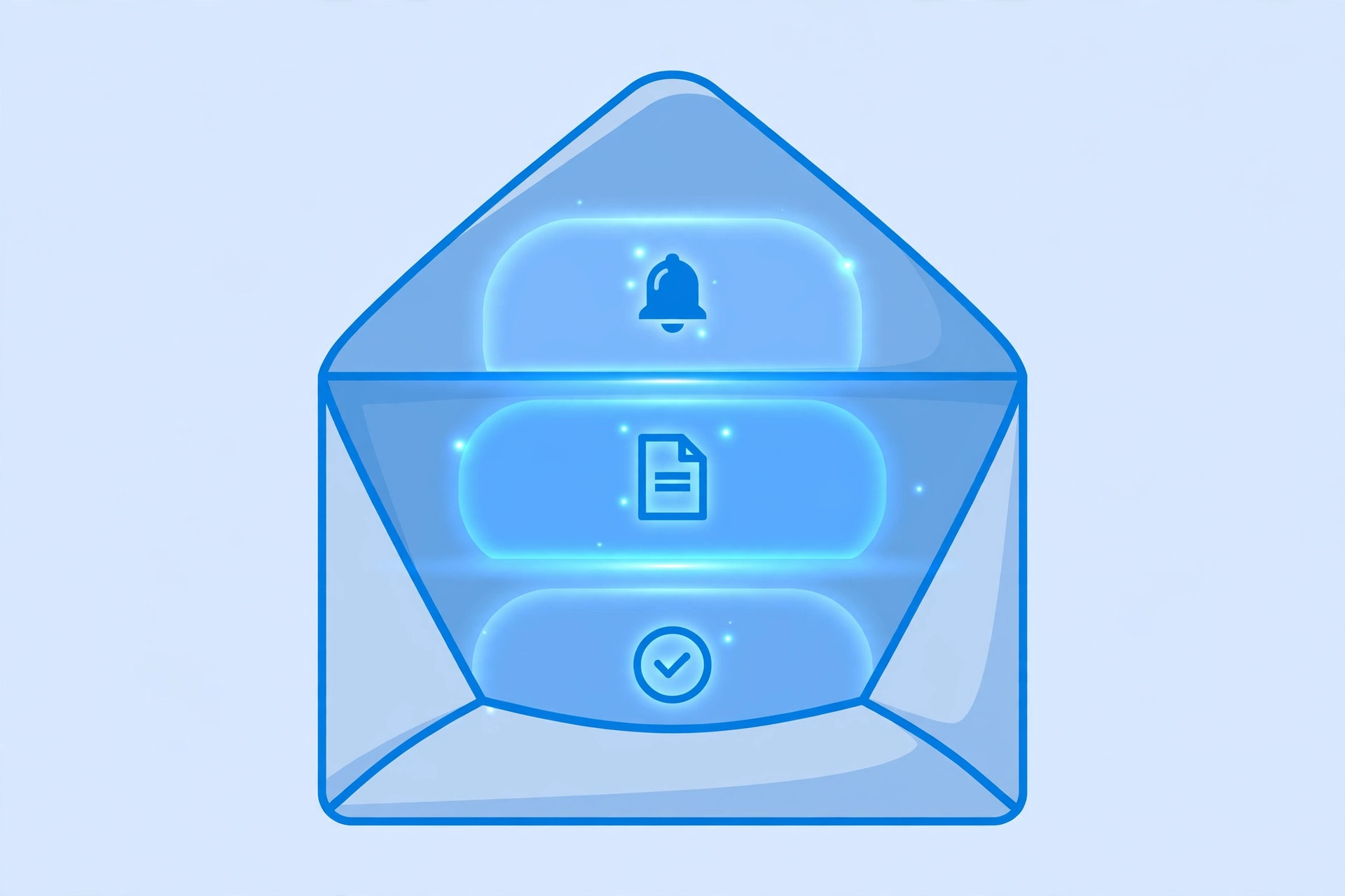 An open envelope with three highlighted sections showing the parts of an outreach email