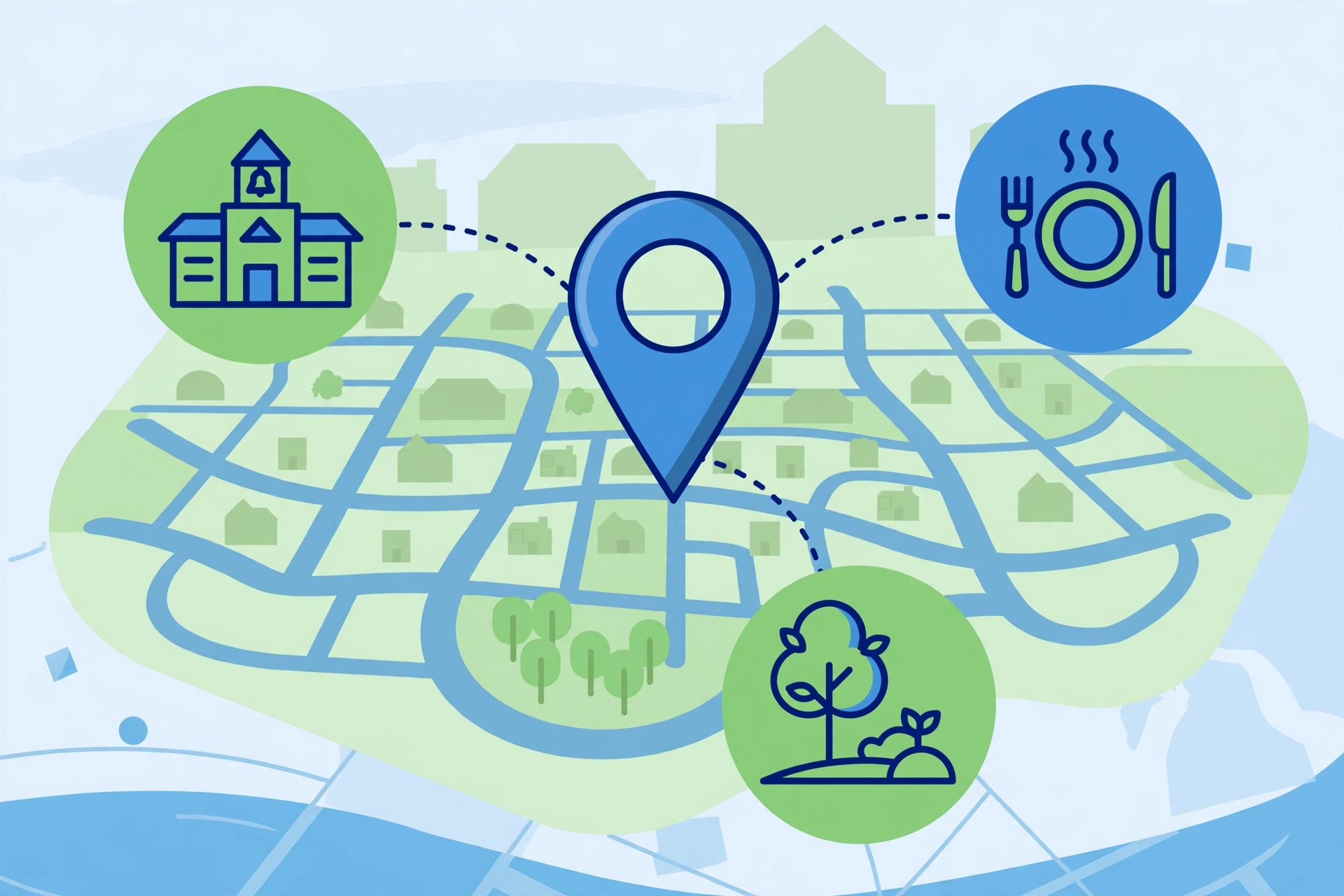 Local link building map showing neighborhood connections to local businesses