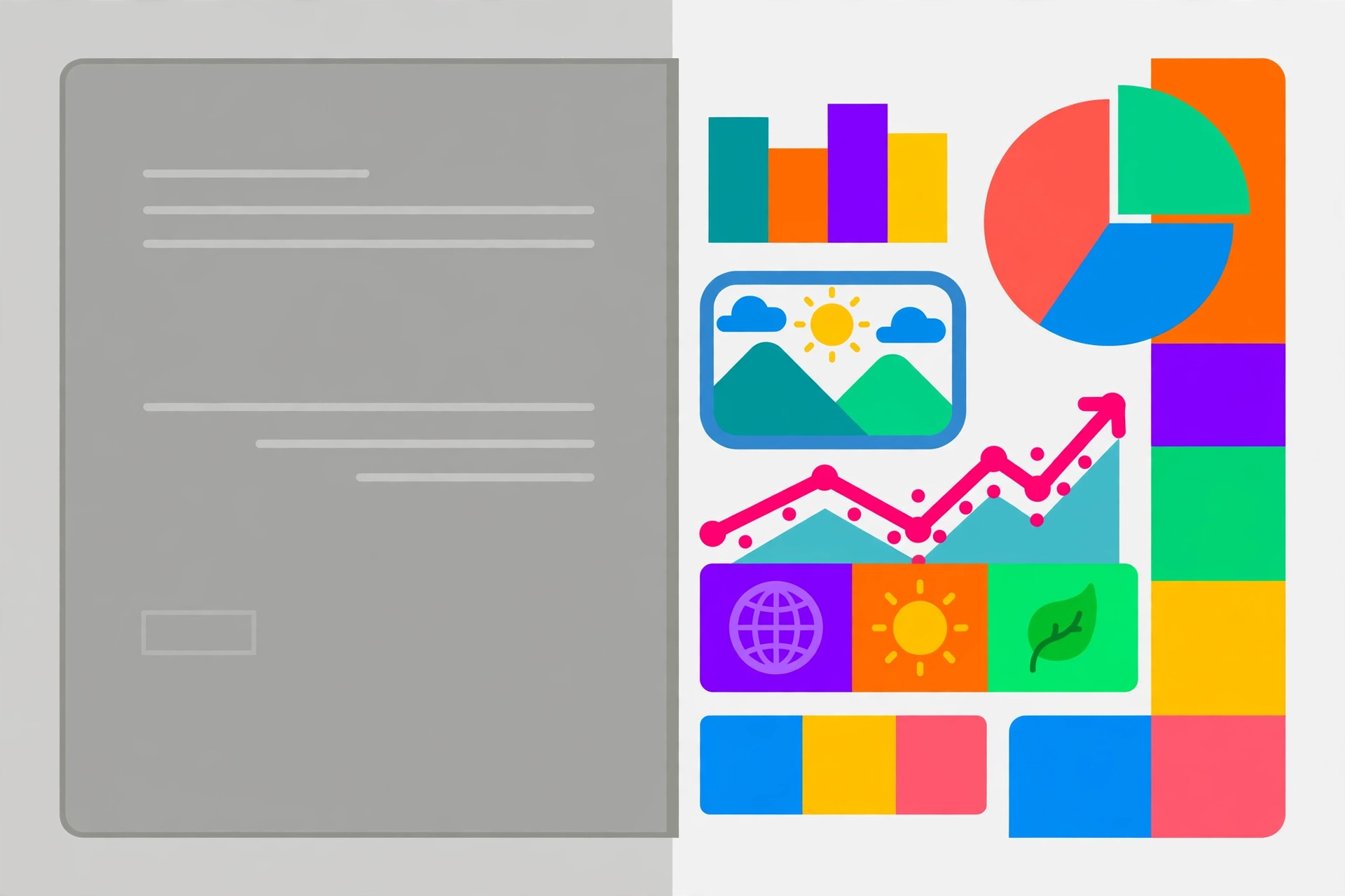 Side-by-side comparison showing an outdated thin article versus an improved comprehensive version with visuals and data